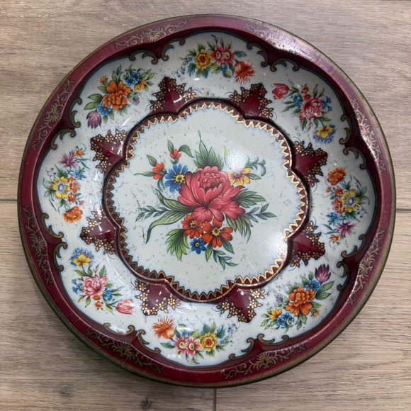 Daher Decorated Ware Other - Vintage 1971 Daher Decorated Ware Floral Metal Tray Made in England Burgundy 12"